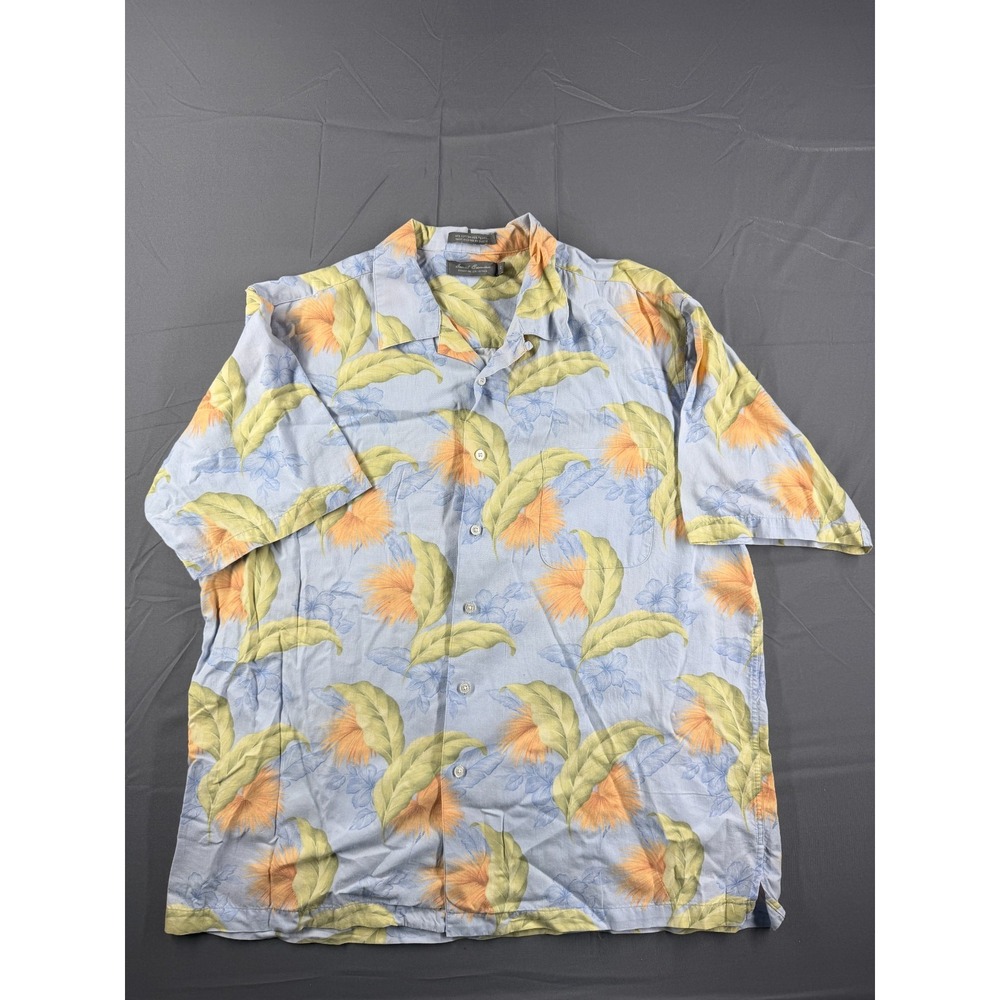 Daniel Cremieux Signature Shirt Mens L Blue Tropical Floral Tencel Camp Hawaiian